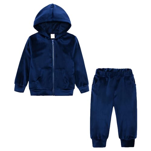 amropi Mädchen Trainingsanzug Velour Kapuzenpullover und Hose Jogginganzug Sportanzug Marine,3-4 Jahre von amropi