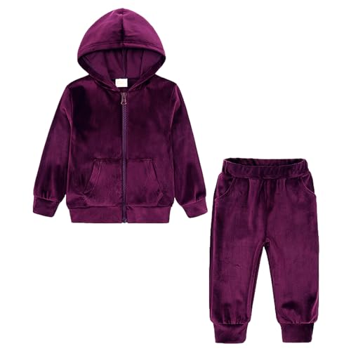 amropi Mädchen Trainingsanzug Velour Kapuzenpullover und Hose Jogginganzug Sportanzug Violett,5-6 Jahre von amropi