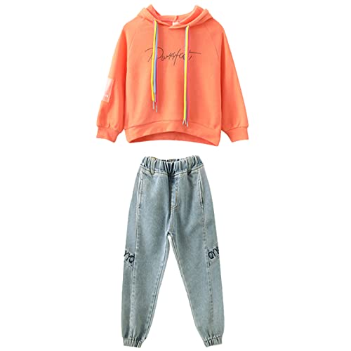 amropi Mädchen-Trainingsanzug mit Kapuze und Jeans, 2-teiliges Bekleidungsset für 3-15 Jahre, orange, 3-4 Jahre amropi Mädchen-Trainingsanzug mit Kapuze und Jeans, 2-teiliges Bekleidungsset für 3-15 Jahre, orange, 3-4 Jahre von amropi