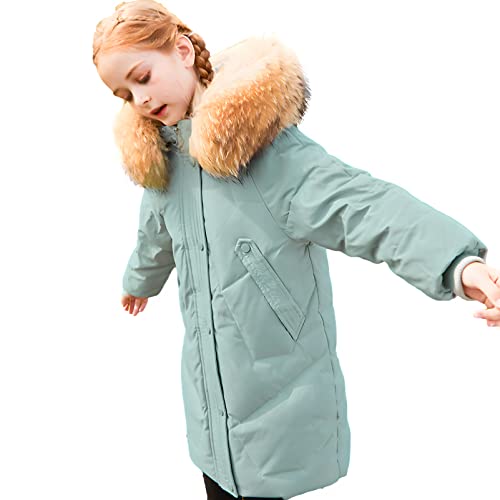 amropi Mantel Mädchen Daunenjacken mit Fell Kapuze Lang Winterjacke Wintermantel Grün,12-13 Jahre von amropi