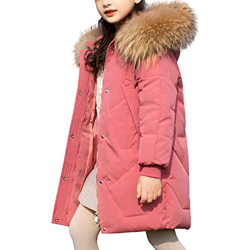 amropi Mantel Mädchen Daunenjacken mit Fell Kapuze Lang Winterjacke Wintermantel Rosa,10-11 Jahre von amropi