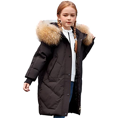 amropi Mantel Mädchen Daunenjacken mit Fell Kapuze Lang Winterjacke Wintermantel Schwarz,10-11 Jahre von amropi