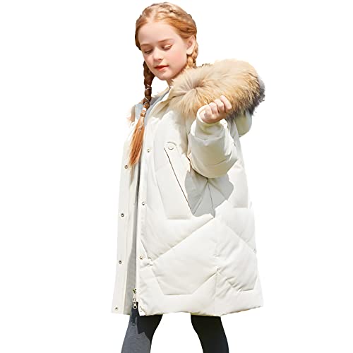 amropi Mantel Mädchen Daunenjacken mit Fell Kapuze Lang Winterjacke Wintermantel Weiß,12-13 Jahre von amropi