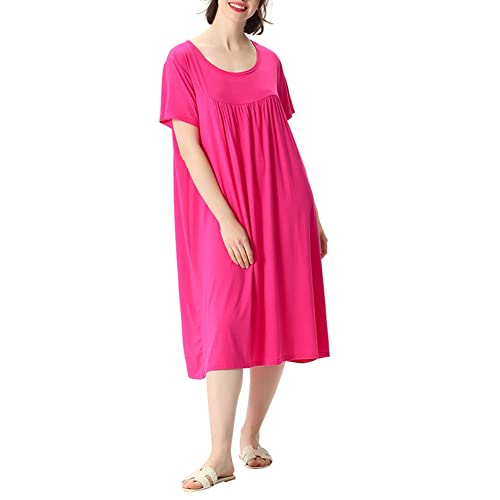 amropi Nachthemd Damen Stillnachthemd Schwangerschaft Schlafanzug Sommer Nachtwäsche Umstandskleidung Rot Rosa,XXL von amropi