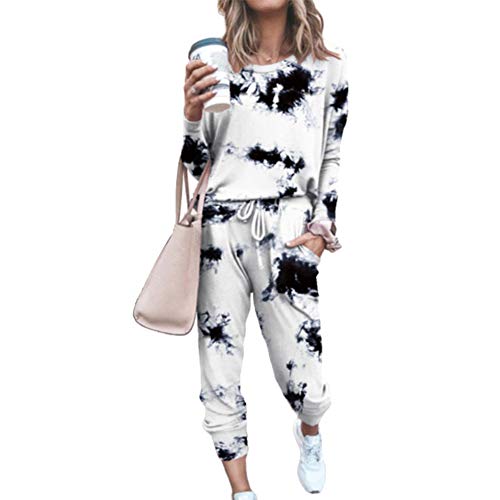 amropi Schlafanzug Damen Gebatikt Pyjama Set Nachtwäsche Hausanzug Zweiteiliger Schwarz,M von amropi