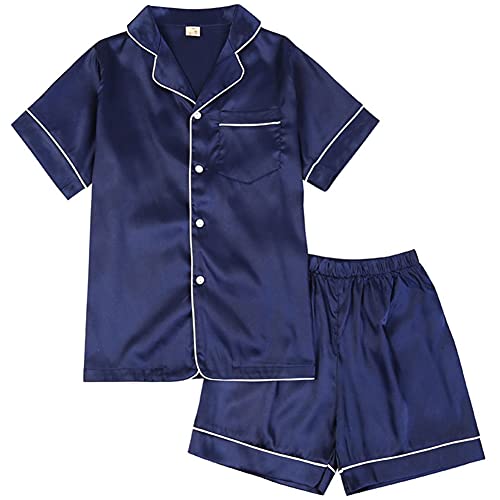 amropi Schlafanzug Passende Familien Satin Nachtwäsche 2 Stück Set für Kinder und Erwachsene Blau-2,9-10 Jahre von amropi