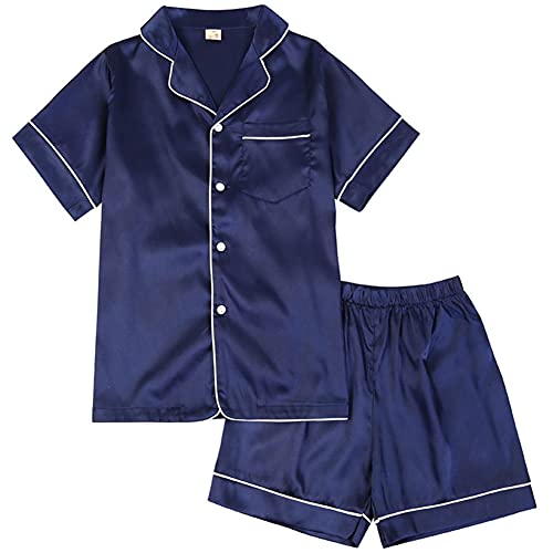 amropi Schlafanzug Passende Familien Satin Nachtwäsche 2 Stück Set für Kinder und Erwachsene Blau-2,XS von amropi
