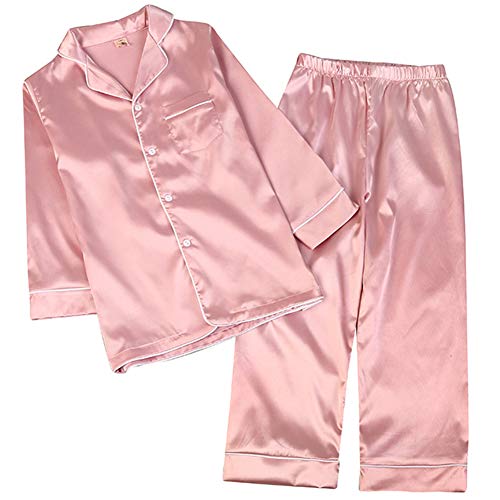 amropi Schlafanzug Passende Familien Satin Nachtwäsche 2 Stück Set für Kinder und Erwachsene Rosa,S von amropi