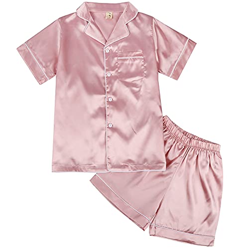 amropi Schlafanzug Passende Familien Satin Nachtwäsche 2 Stück Set für Kinder und Erwachsene Rosa-2,S von amropi