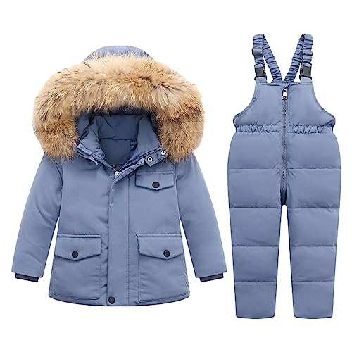 amropi Skianzug Mädchen Kinder Schneeanzug Daunenjacke mit Kaputze + Skihose 2tlg Bekleidungsset Winteranzug Blau,1-2 Jahre von amropi