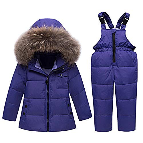 amropi Skianzug Mädchen Kinder Schneeanzug Daunenjacke mit Kaputze + Skihose 2tlg Bekleidungsset Winteranzug Violett,5-6 Jahre von amropi