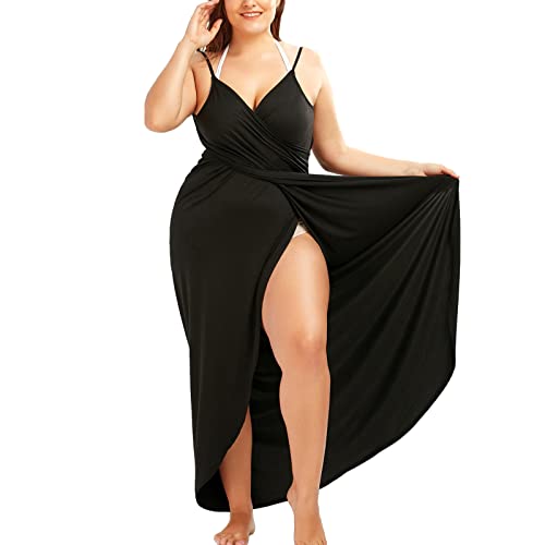 amropi Sommerkleid Damen Gestreift Kurz V-Ausschnitt Kleider Knielang Trägerkleid Strandkleid Schwarz-2,4XL von amropi