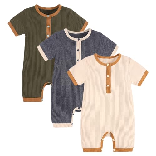 amropi Strampler Baby Mädchen 3er-Pack Kurzarm Overall Baumwolle Jumpsuits 0-3 Monate,Style 1 von amropi