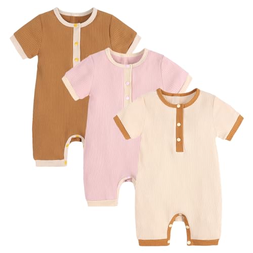amropi Strampler Baby Mädchen 3er-Pack Kurzarm Schlafstrampler Baumwolle Schlafanzug 0-3 Monate,Style 2 von amropi