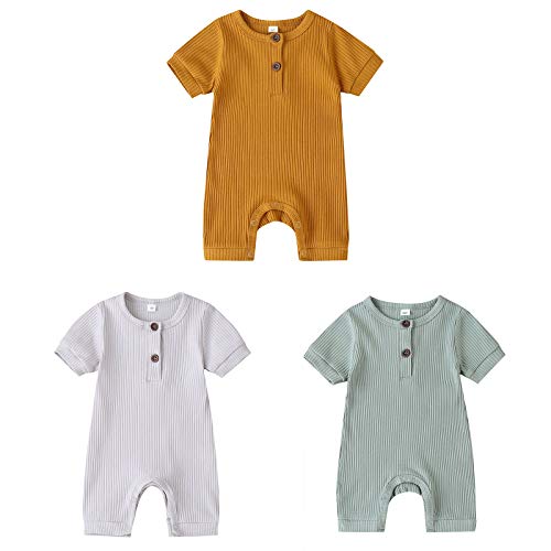 amropi Strampler Baby Mädchen 3er-Pack Kurzarm Overall Baumwolle Jumpsuits 3-6 Monate,Gelb/Weiß/Blau von amropi