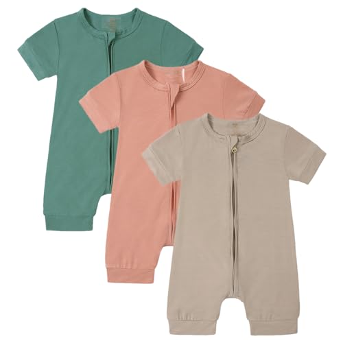 amropi Strampler Baby Mädchen 3er-Pack Kurzarm Spielanzug Reißverschluss Sommer Bodys 0-3 Monate, Stil9 von amropi