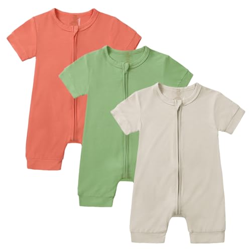 amropi Strampler Baby Mädchen 3er-Pack Kurzarm Spielanzug Reißverschluss Sommer Bodys 12-18 Monate, Stil2 von amropi