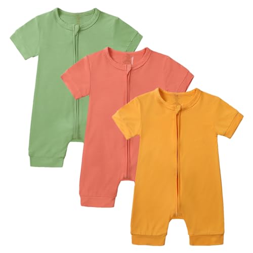 amropi Strampler Baby Mädchen 3er-Pack Kurzarm Spielanzug Reißverschluss Sommer Bodys 18-24 Monate, Stil1 von amropi