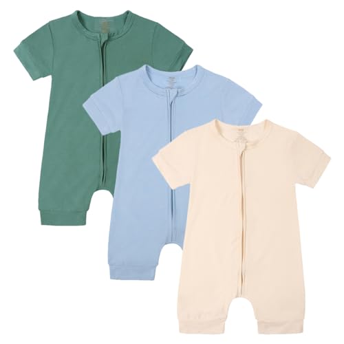 amropi Strampler Baby Mädchen 3er-Pack Kurzarm Spielanzug Reißverschluss Sommer Bodys 18-24 Monate, Stil3 von amropi
