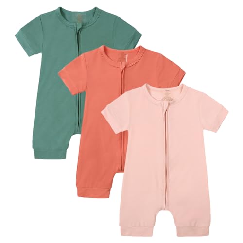 amropi Strampler Baby Mädchen 3er-Pack Kurzarm Spielanzug Reißverschluss Sommer Bodys 3-6 Monate, Stil6 von amropi