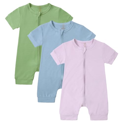 amropi Strampler Baby Mädchen 3er-Pack Kurzarm Spielanzug Reißverschluss Sommer Bodys 3-6 Monate, Stil7 von amropi