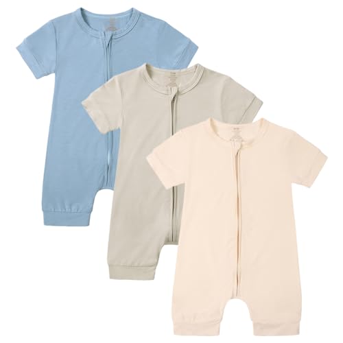 amropi Strampler Baby Mädchen 3er-Pack Kurzarm Spielanzug Reißverschluss Sommer Bodys 3-6 Monate, Stil8 von amropi