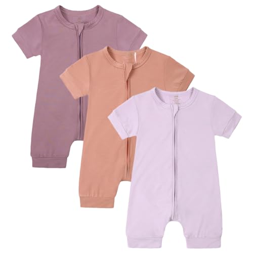 amropi Strampler Baby Mädchen 3er-Pack Kurzarm Spielanzug Reißverschluss Sommer Bodys 6-12 Monate, Stil5 von amropi