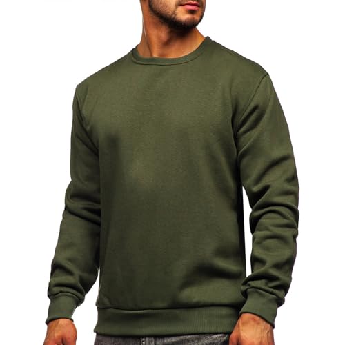 amropi Sweatshirt Herren Ohne Kapuze Pullover Einfarbig Lockere Langarm Rundhals Sport Langarmshirt Armeegrün,XXL von amropi