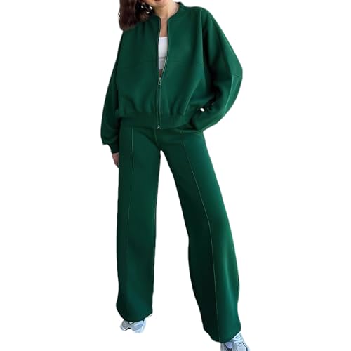 amropi Trainingsanzug Damen Jacke mit Reißverschluss und Jogginghose 2 Stück Kleidungsset Dunkelgrün, L von amropi