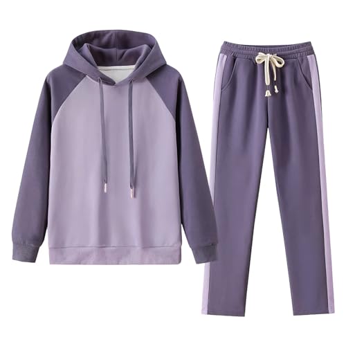 amropi Trainingsanzug Damen Jogginganzug Kapuzen Pullover und Jogginghose 2 Stück Kleidungsset Violett, XL von amropi