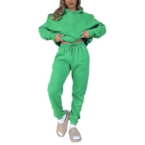 amropi Trainingsanzug Damen Kapuzen Pullover Sweatshirt und Jogginghose Warm Vlies Kleidungsset Grün, S von amropi