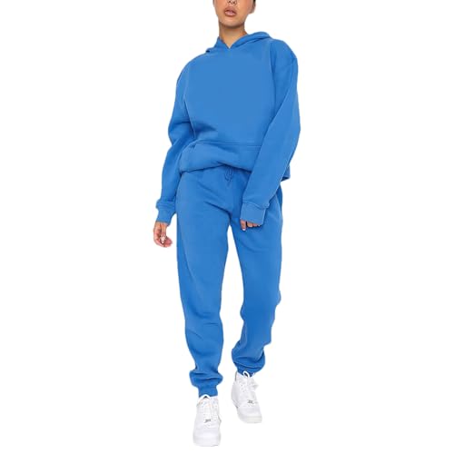 amropi Trainingsanzug Damen Kapuzen Pullover Sweatshirt und Jogginghose Warm Vlies Kleidungsset Königsblau, L von amropi