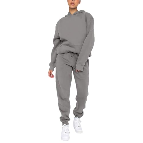 amropi Trainingsanzug Damen Kapuzen Pullover Sweatshirt und Jogginghose Warm Vlies Kleidungsset Lichtgrau, XXL von amropi