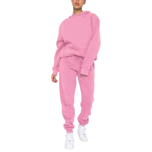 amropi Trainingsanzug Damen Kapuzen Pullover Sweatshirt und Jogginghose Warm Vlies Kleidungsset Rose Rot, XL von amropi
