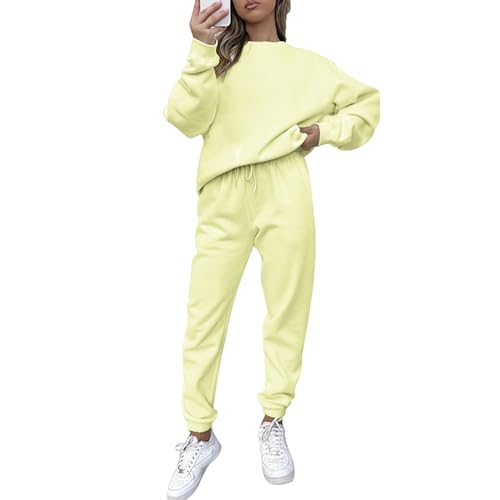 amropi Trainingsanzug Damen Pullover Sweatshirt und Jogginghose Warm Vlies Kleidungsset (Beige,M) von amropi