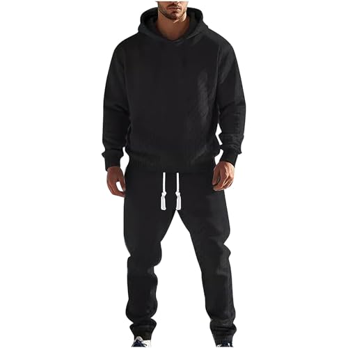 amropi Trainingsanzug Herren Jacquard Jogginganzug Kapuzenpullover und Jogginghose Sportbekleidung Schwarz, L von amropi