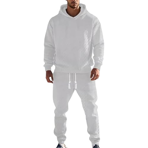amropi Trainingsanzug Herren Jacquard Jogginganzug Kapuzenpullover und Jogginghose Sportbekleidung Weiß, XL von amropi