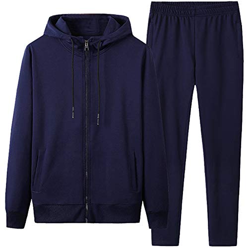 amropi Trainingsanzug Herren Jogginganzug Kapuzenpullover Sportanzug Sweatjacke und Sporthose (Blau,XXL) von amropi