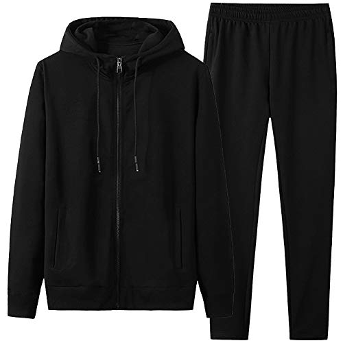 amropi Trainingsanzug Herren Jogginganzug Kapuzenpullover Sportanzug Sweatjacke und Sporthose (Schwarz,M) von amropi