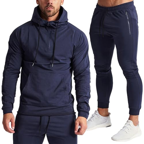 amropi Trainingsanzug Herren Jogginganzug Kapuzenpullover und Jogginghose Sportanzug Marine, L von amropi