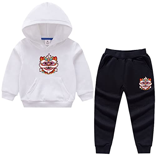 amropi Trainingsanzug Jungen Kapuzenpullover Sweatshirt Jogging Hose Kleidungsset Jogginganzug Weiß Schwarz, 3-4 Jahre von amropi