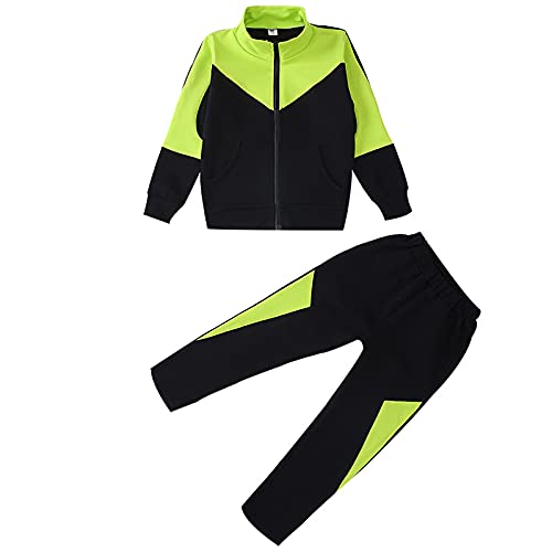 amropi Trainingsanzug Mädchen Sportanzug Sweatjacke + Jogginghose Bekleidungsset Jogginganzug Grün Schwarz,5-6 Jahre von amropi