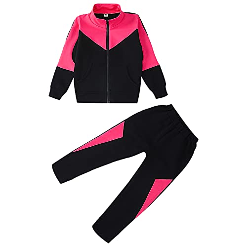 amropi Trainingsanzug Mädchen Sportanzug Sweatjacke + Jogginghose Bekleidungsset Jogginganzug Rot Schwarz,7-8 Jahre von amropi