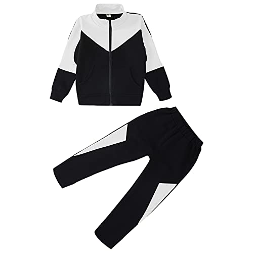 amropi Trainingsanzug Mädchen Sportanzug Sweatjacke + Jogginghose Bekleidungsset Jogginganzug Weiß Schwarz,9-10 Jahre von amropi