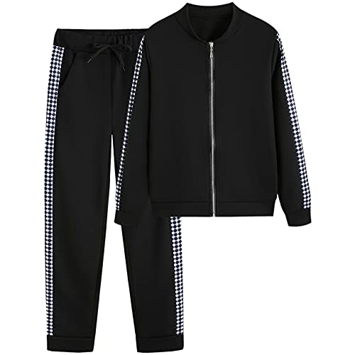 amropi Trainingsanzug-Set für Damen Sweatsuits Hoodie-Sweatshirt und Jogginghose, Schwarz Plaid , Large von amropi