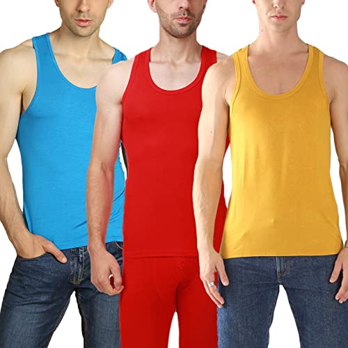 amropi Unterhemd Herren Tank Top 3er Pack ärmellos Muskelshirt Sportunterhemden Blau Rot Gelb, 3XL von amropi
