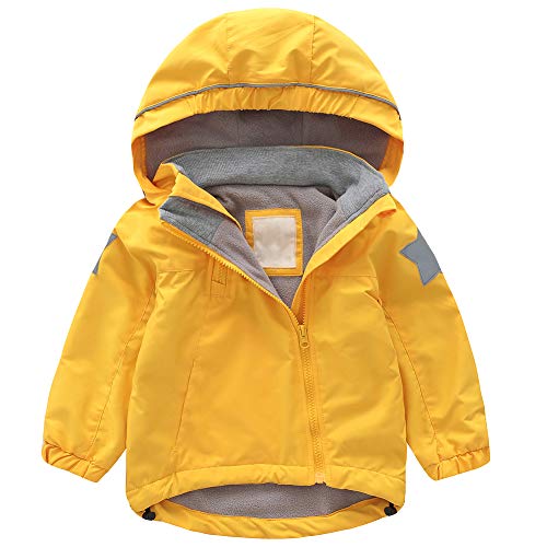 amropi Winter Mädchen Regenjacke Mit Kapuze Winddicht und schmutzabweisend mit Fleecefutter Gelb, 4-5 Jahre von amropi