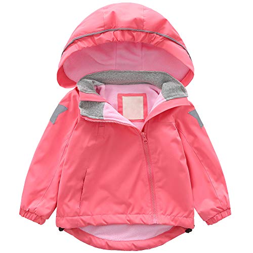 amropi Winter Mädchen Regenjacke Mit Kapuze Winddicht und schmutzabweisend mit Fleecefutter Rosa, 4-5 Jahre von amropi