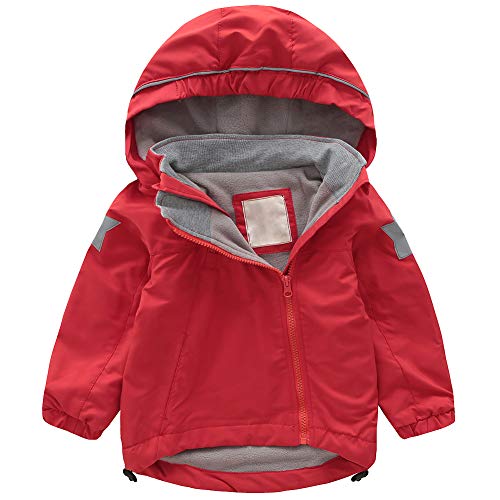 amropi Winter Mädchen Regenjacke Mit Kapuze Winddicht und schmutzabweisend mit Fleecefutter Rot, 8-9 Jahre von amropi