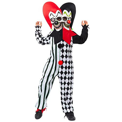 Amscan Unisex Boys Halloween Fancy Dress Costume Two Faced Jester Clown 8-10 Jahre, Multi von amscan